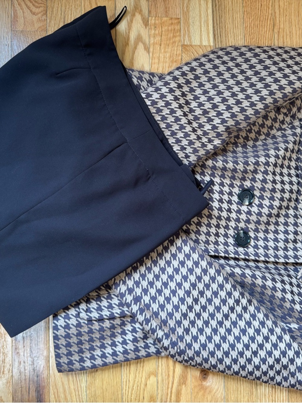 Nine West Brown Houndstooth Double-Breasted Pea Coat - Picture 12 of 16